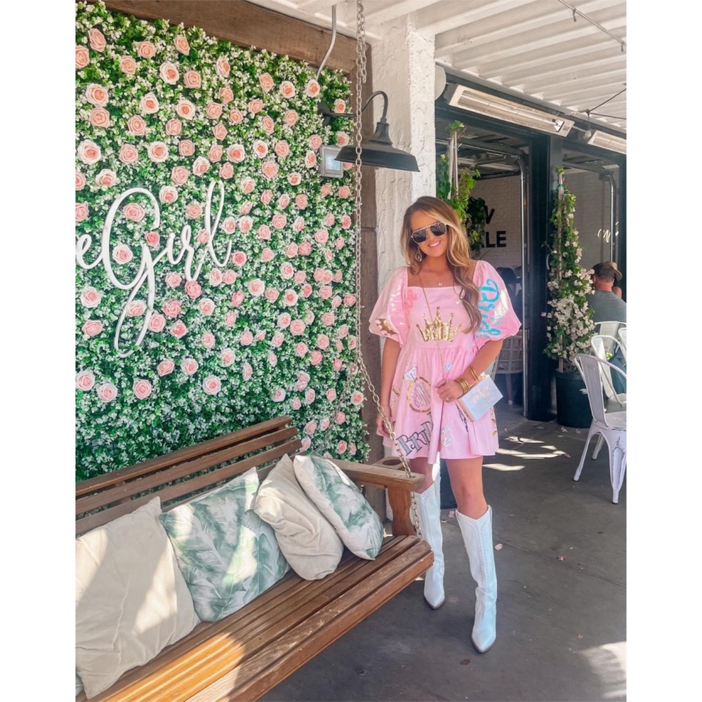 Pink 'Bride' Puff Sleeve Mini Dress - Picture 16 of 16